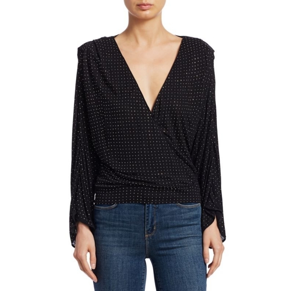 Ramy Brook Studded Esther Faux Wrap Blouse Size Small